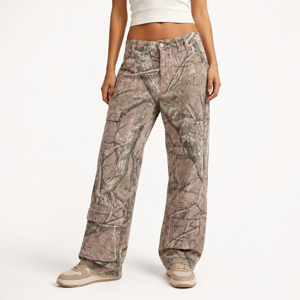 Disclosure Womens 9/29 Pink Tree Camo Cargo Pants Wide Leg Y2K Streetwear